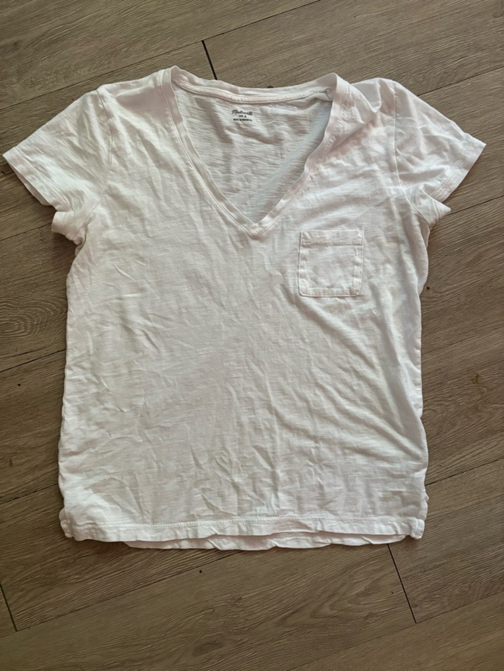 Madewell White V-Neck Pocket Tee
